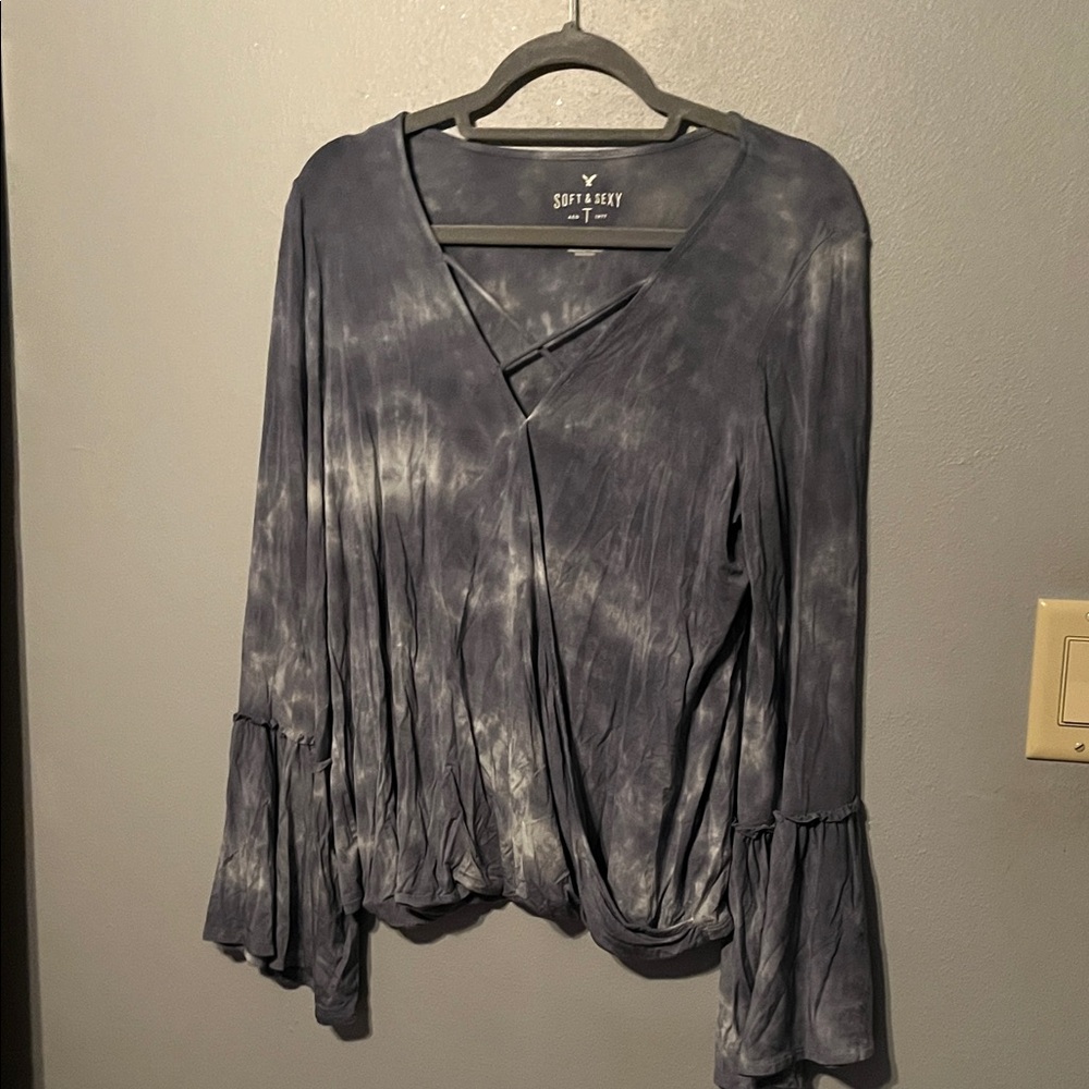 American Eagle-Women's Gray Wrap Top